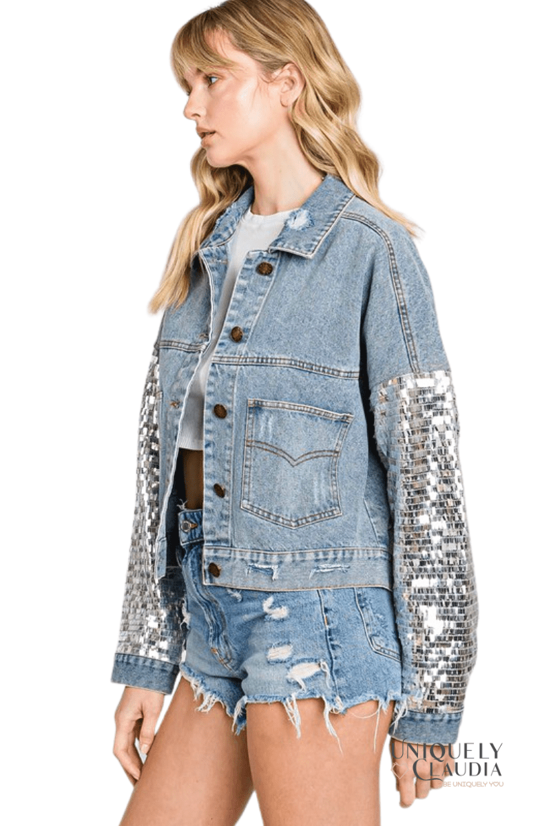 Pearl Embellished Denim Jacket-Light Wash – Infinity Raine